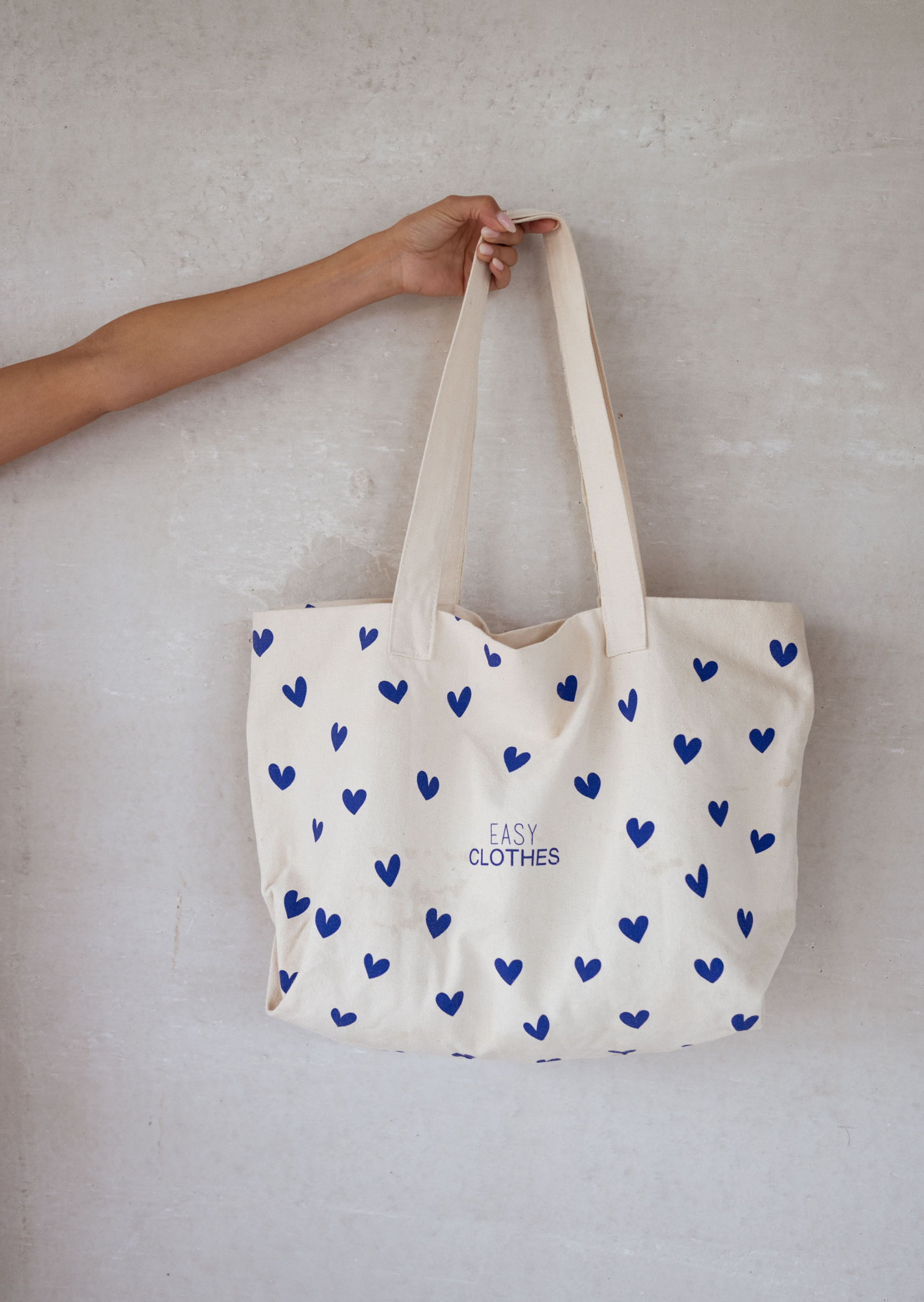 tote bag with blue hearts*EASY CLOTHES Cheap