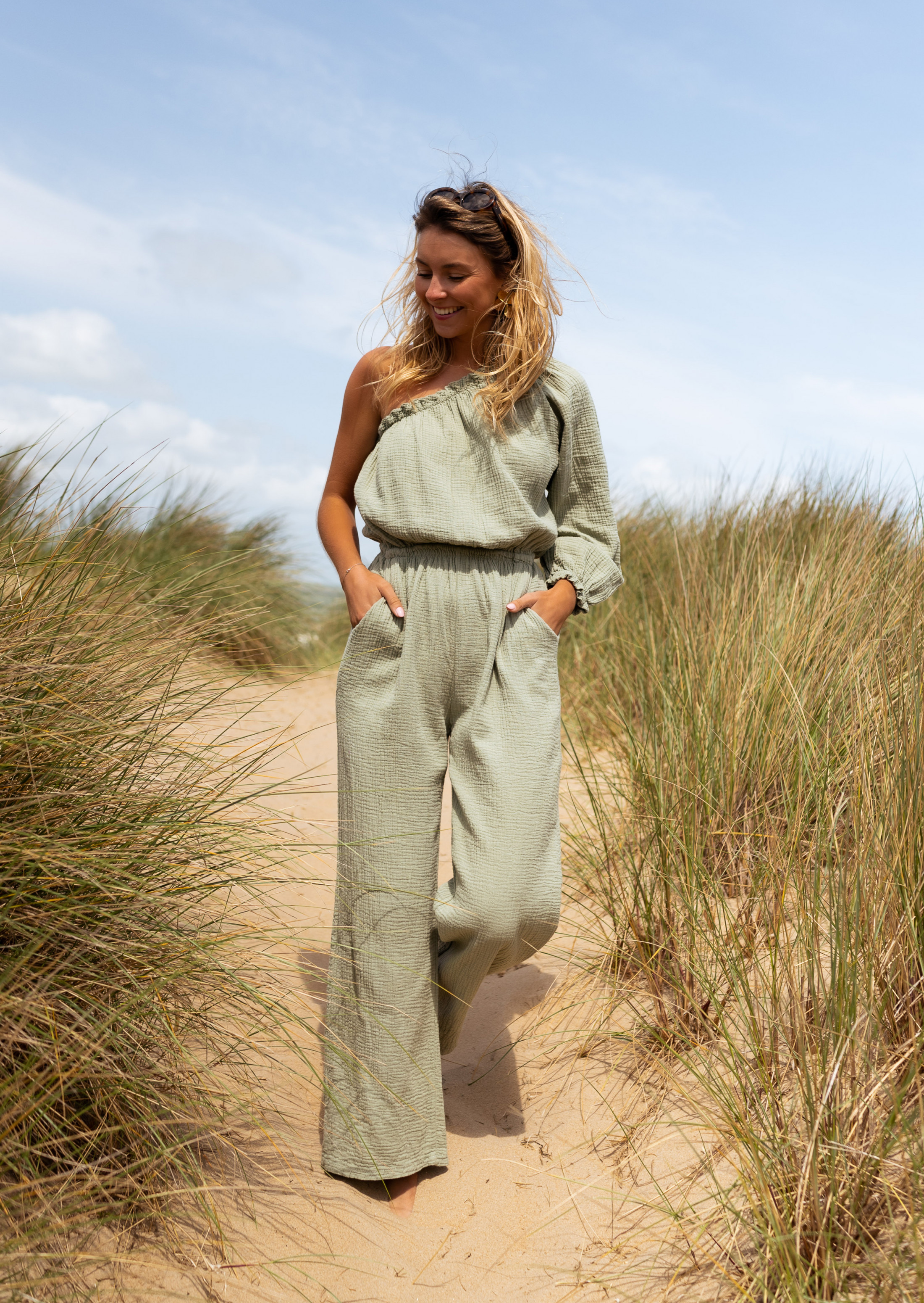 Khaki Amadéo cotton gauze jumpsuit*EASY CLOTHES Best Sale